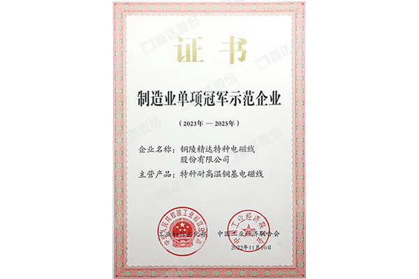 造作业单项冠军示范企业